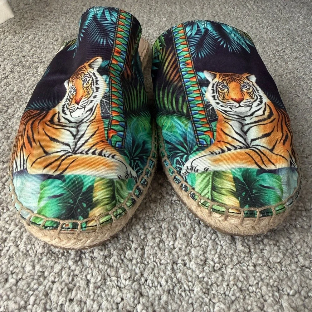 Johnny Was $198 Tigres Mule Espadrille Tiger Tropical Resort Jungle Maximal Sz 8